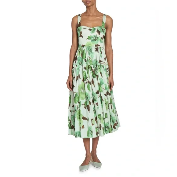 ERDEM | Dresses | 195 Erdem Green And White Tiered Ruffled Midi Sundress  Size 8 | Poshmark
